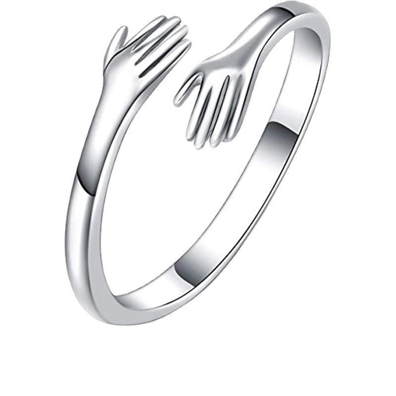 Cold Oil Pressure Hug Hands Titanium Steel Female Fashion Personalized Ring
