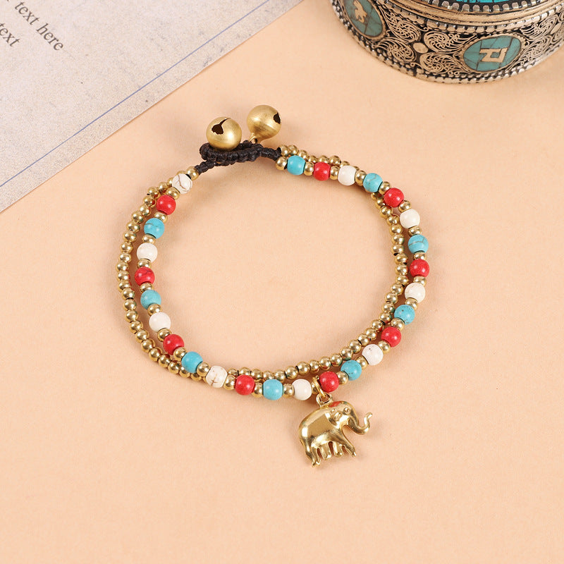 Women's Style Elephant Tibetan Exotic Bohemian Double Beaded Bell Retro Bracelets