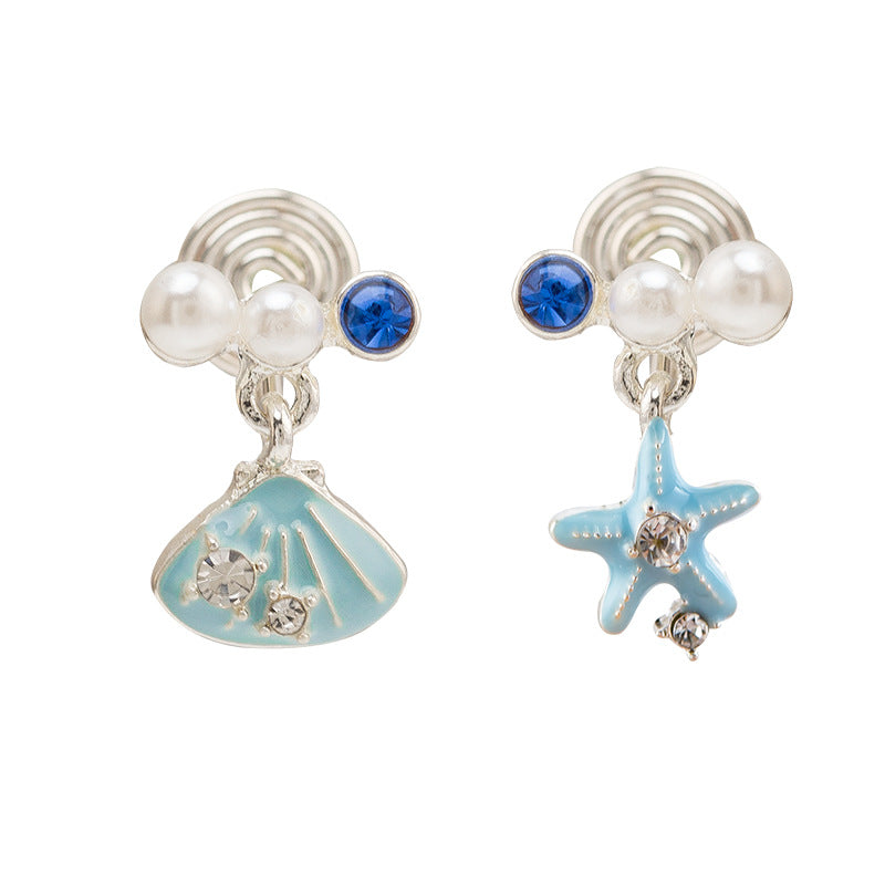 Women's Blue Starfish Shell Asymmetric Small Versatile Exquisite Fresh Mosquito Coil Rings