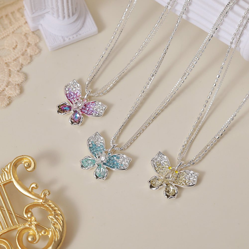 Women's Sparkling Full Rhinestone Zircon Butterfly Bow Light Luxury High Fashion Jewelry Set