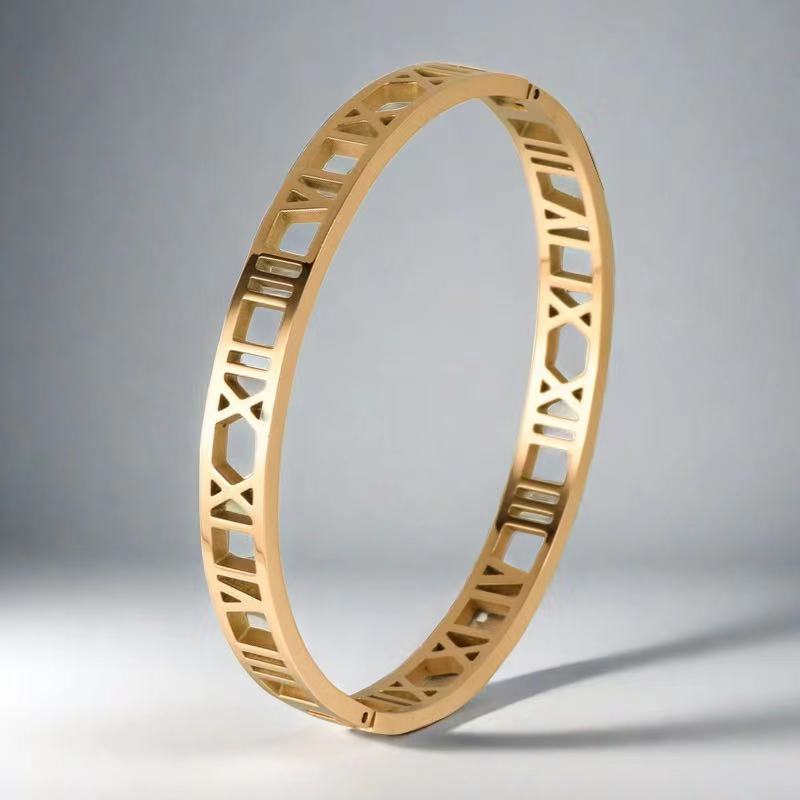 Simple Korean Style Roman Digital Furnace Gold Hollow Bracelet