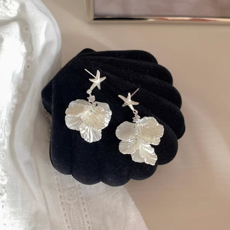 Starfish Shell Petal Vacation Style Gentle Temperament White Stud Earrings