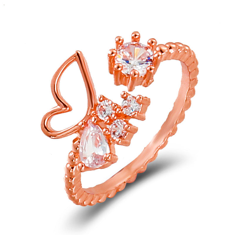 Simple Butterfly Female Graceful Personality Copper Diamond Geometric Open Index Rings