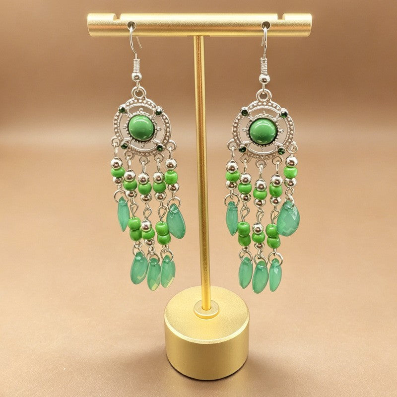Ethnic Style Tassel Long Bohemian Crystal Yunnan Summer Earrings