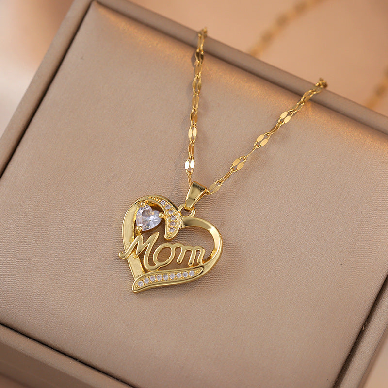 Hearts Temperament Heart-shaped Pendant Letter Personality Mother's Day Necklaces