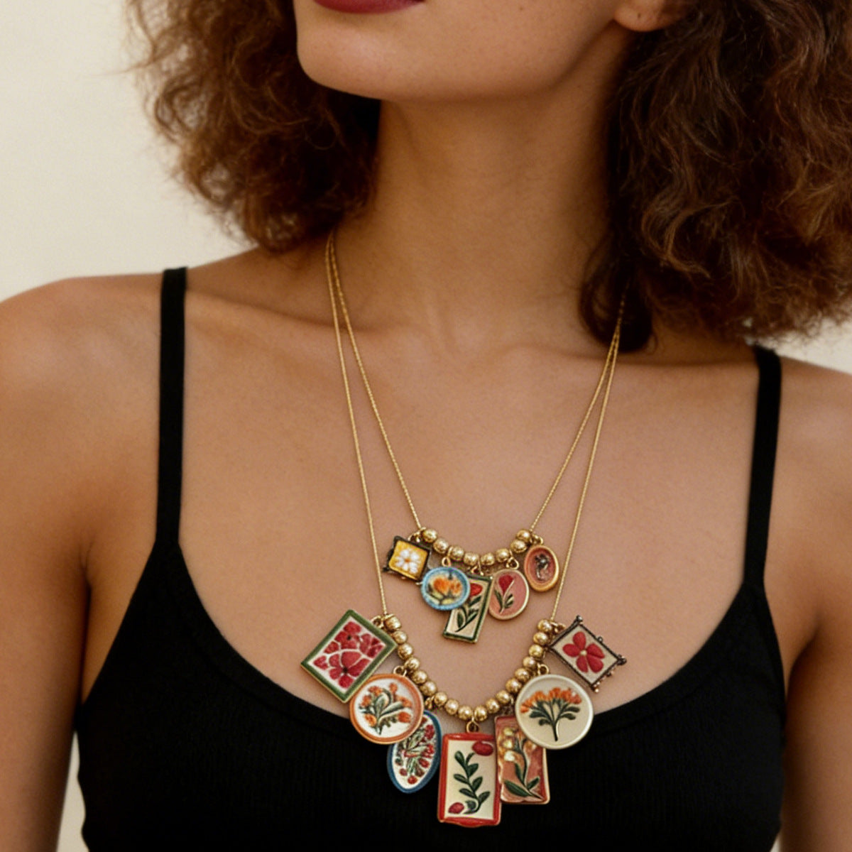 Minority Design Geometric Alloy Color Printed Necklace