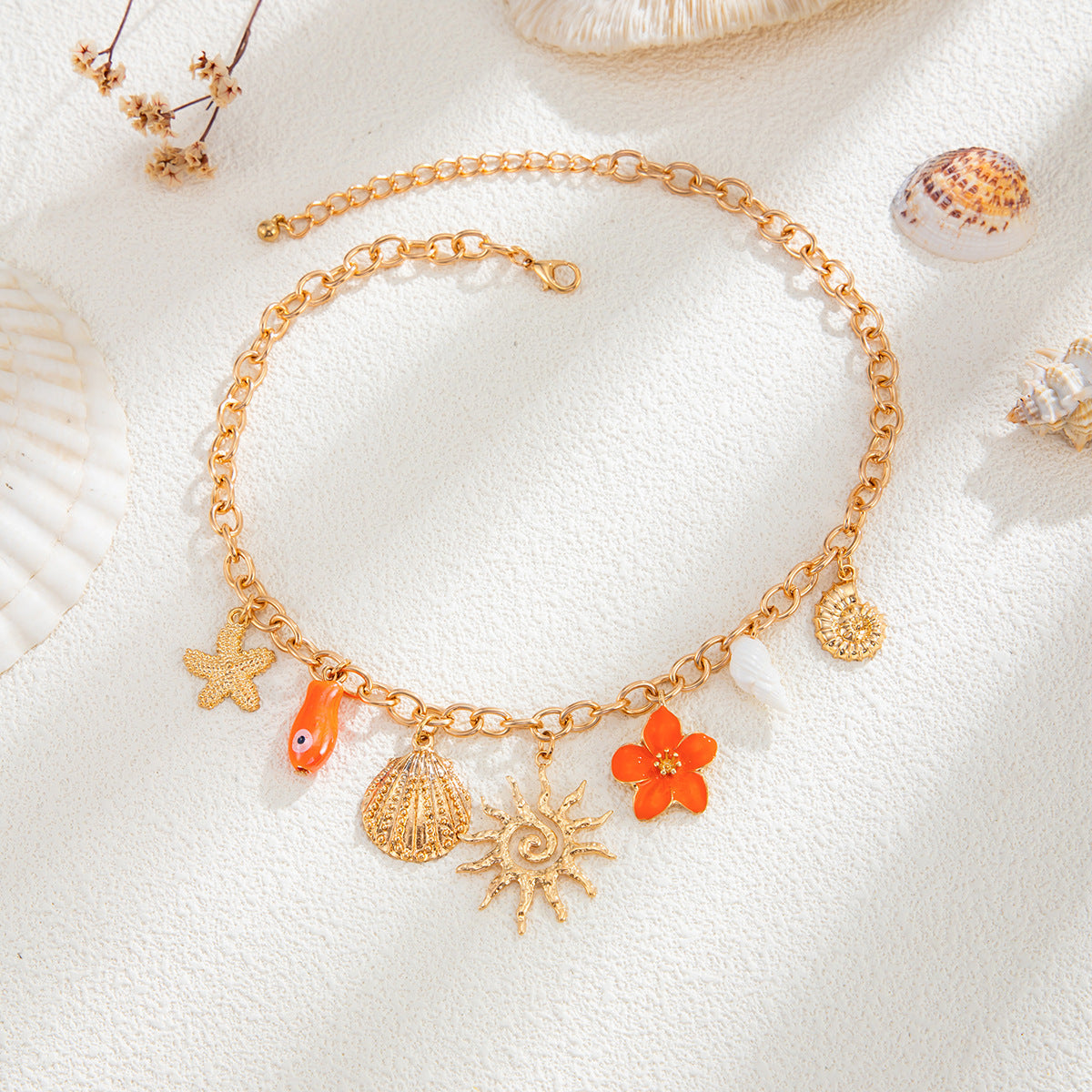 Women's Metal Drop Oil Clavicle Chain Sweet Cool Conch Shell Flower Necklace