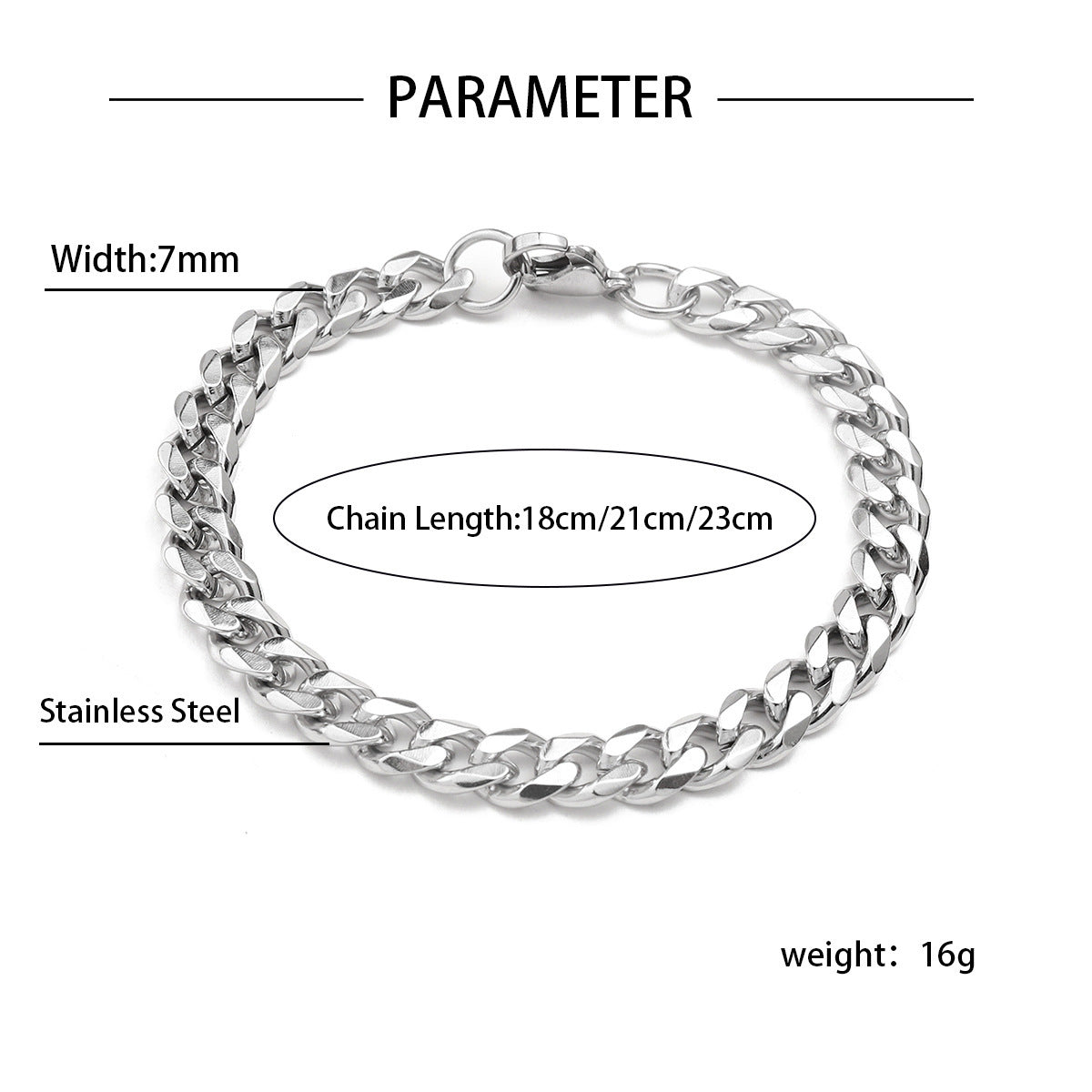 Women's & Men's Steel Hip Hop Cuban Link Chain Six-sided Grinding High Street Bracelet