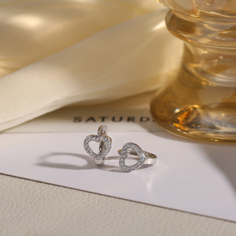 Gold Heart-shaped Sier Trendy Love Heart Female Korean Fashion Ear Rings