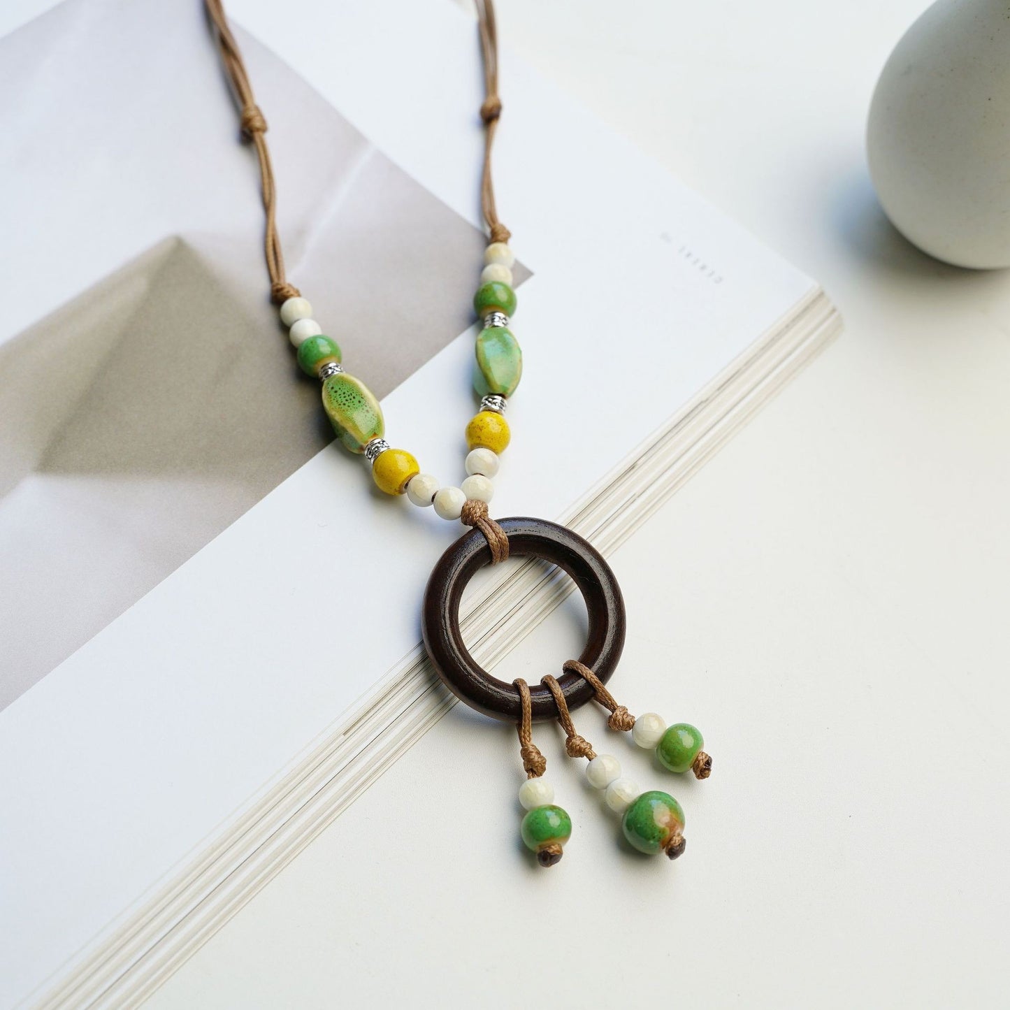 Peace Fu National Fashion Vintage Ceramic Female Longevity Necklaces
