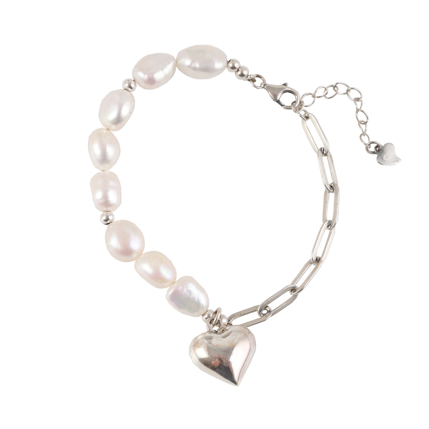 Women's Korean Sterling Sier Pearl Heart Design Necklaces