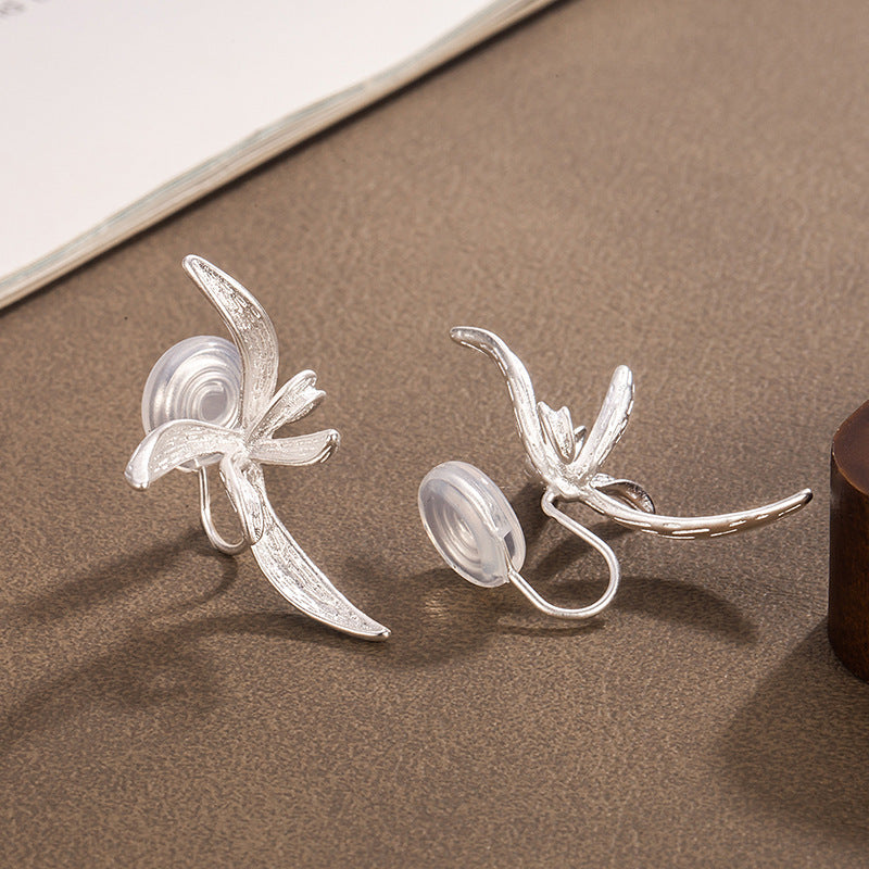 Magnolia Flower Ear Clip Chinese Style Light Luxury Minority Design Stud Earrings