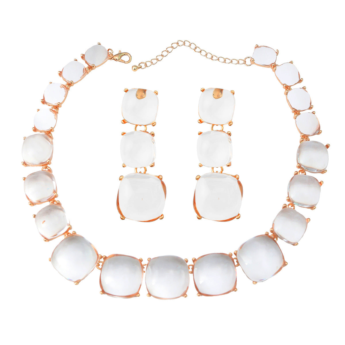 Female Square Alloy Resin Bohemian Ethnic Jewelry Set
