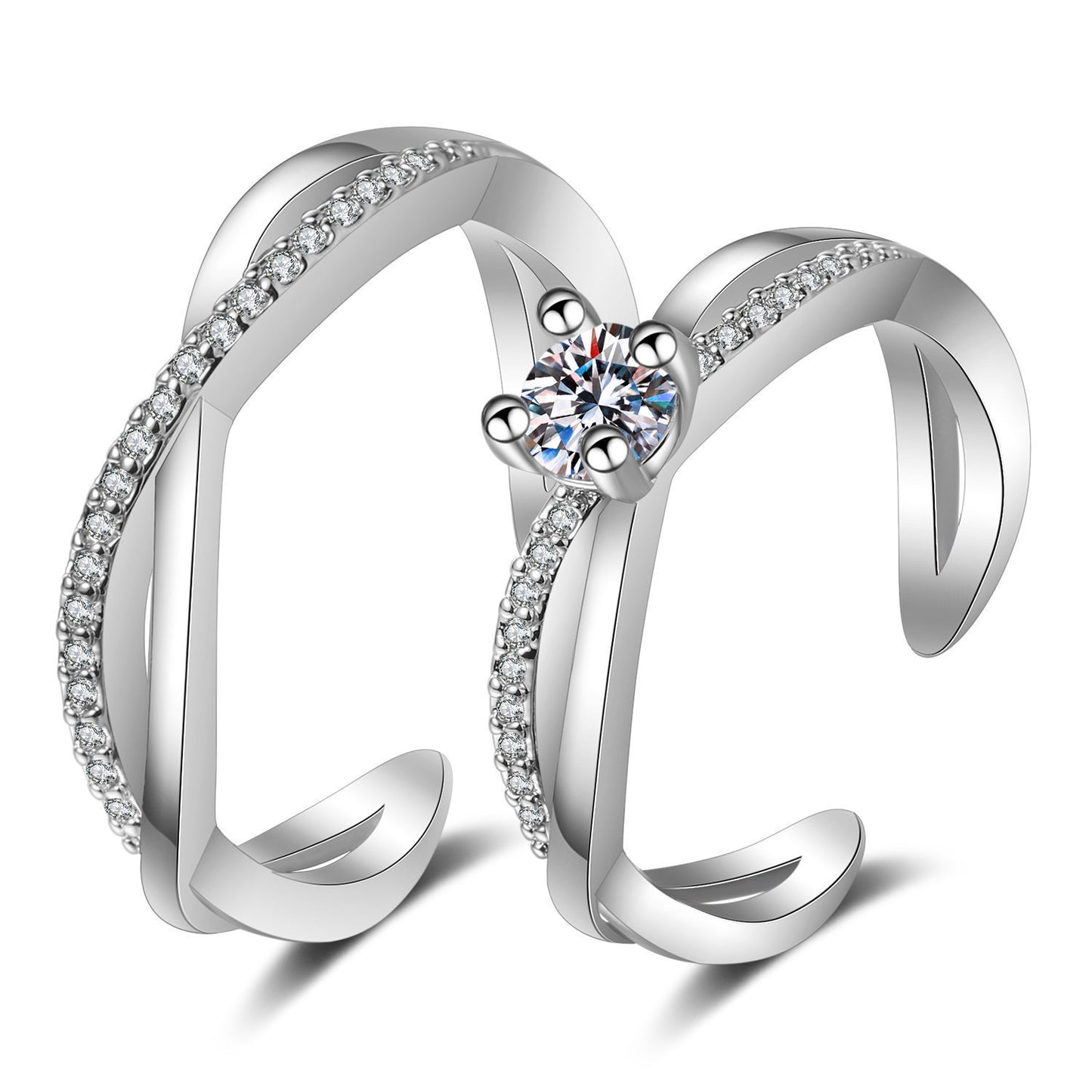 Women's & Men's Style Couple Sier Plated Open Live Rings