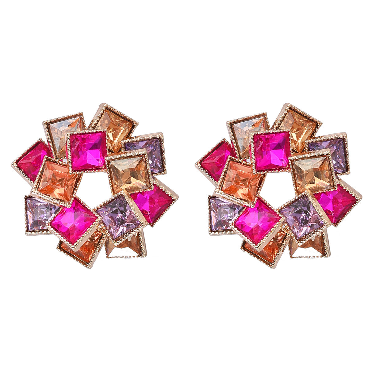 Colored Diamond Square Rhinestone Windmill Alloy Earrings