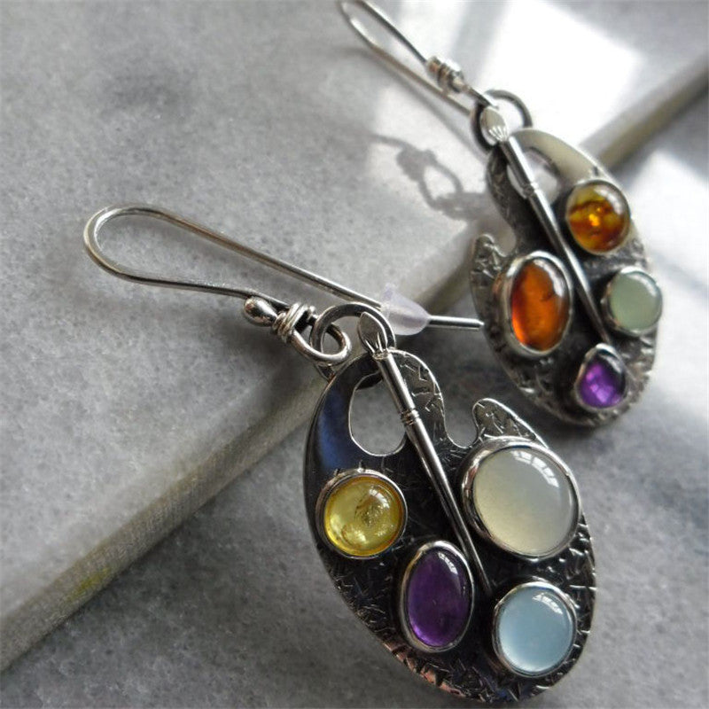 Women's Artistic Green Simple Mixed Color Painting Board Personalized Exquisite Chic Earrings