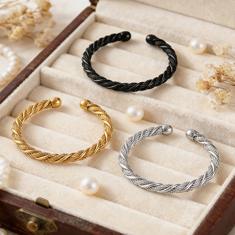 Women's & Men's Fashion Personality Retro Titanium Woven Open Round Bracelets