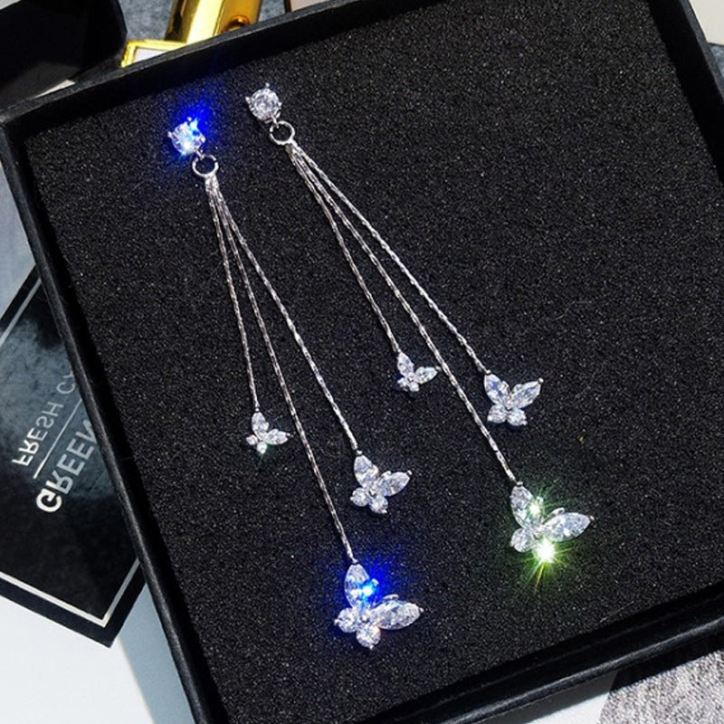 Women's Needle Light Luxury Butterfly Zircon Tassel Earrings