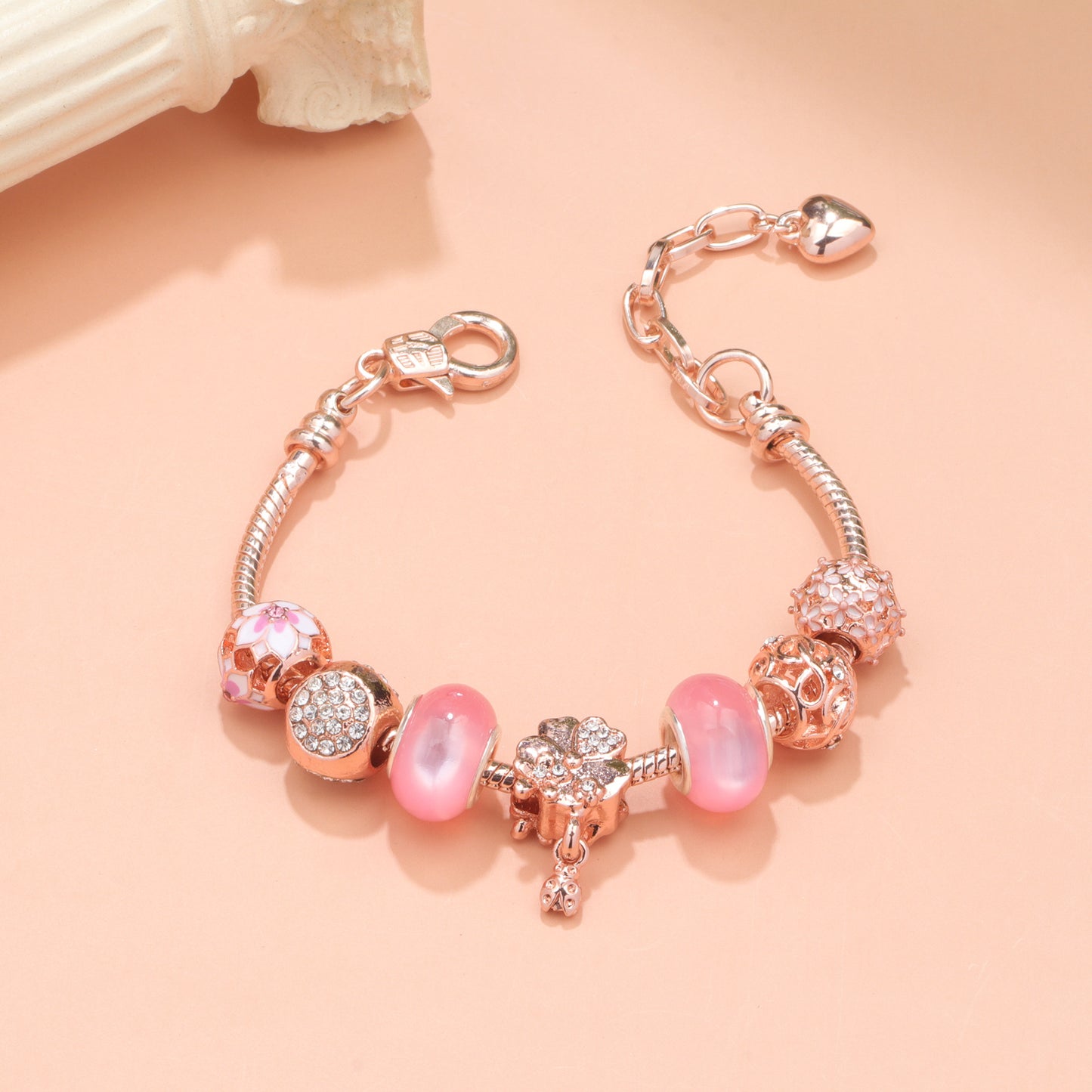 Bracelets finis en strass de luxe en perles d'or rose