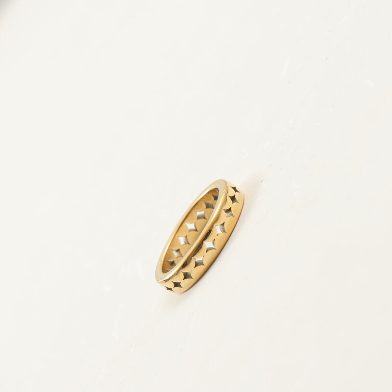 Diamond Hollow Titanium Steel Gold Plating Geometric Rings