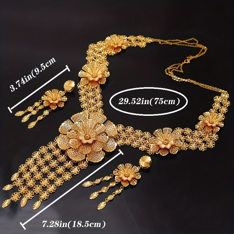 Women's Gold-plated Hollow Flower Tassel For African Jewelry Set
