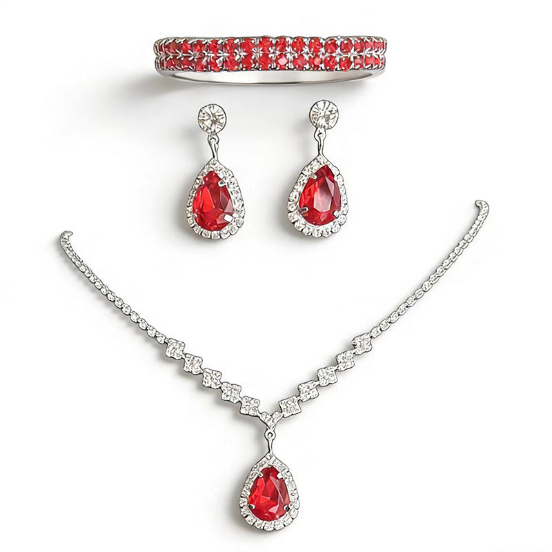 Simple Exquisite Three-piece Full Diamond Clavicle Dinner Jewelry Set