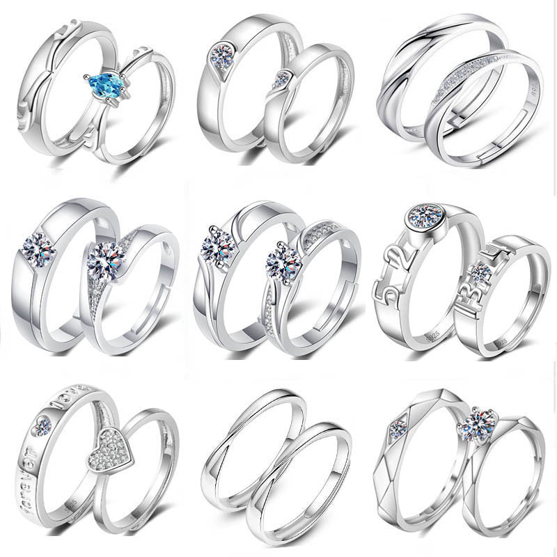 Women's & Men's Style Couple Sier Plated Open Live Rings