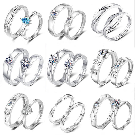 Women's & Men's Style Couple Sier Plated Open Live Rings