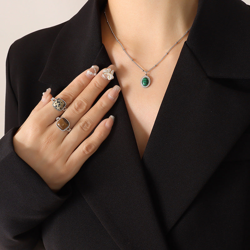 Women's French Bohemian Personality Fashion Retro Turquoise Opal Inlaid Jewelry Set
