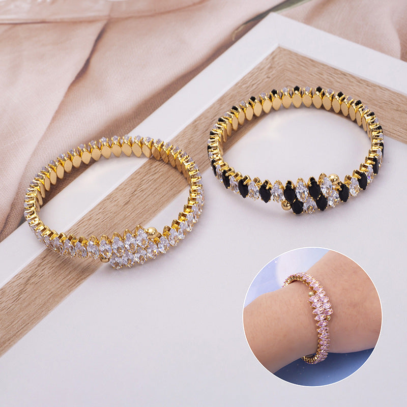 Women's Steel Zircon Stylish Opening Adjustable Titanium Bracelets
