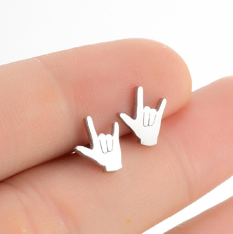 Personalized Gesture Ear Alphabet Letter Couples Electroplated Stainless Stud Earrings