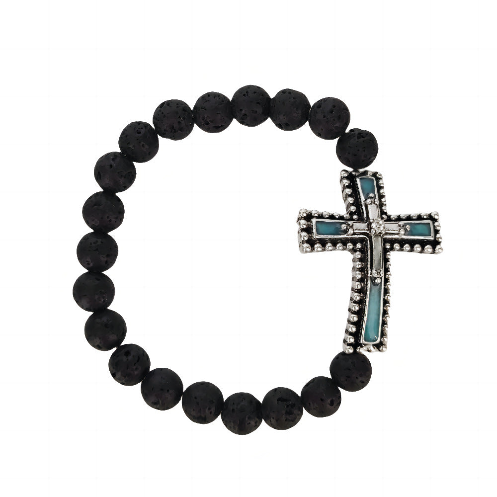 Herren Kreuz Vulkanstein Vintage trendige Schmuckarmbänder