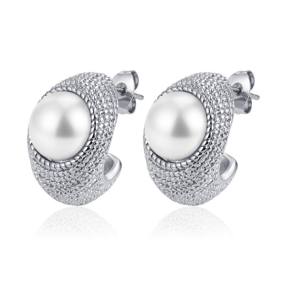 Women's Pearl Shaped Stainless Steel Retro Affordable Luxury High-grade Earrings