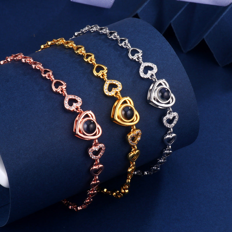 Projection Fashion Minority Design Zircon Heart-shaped Bracelets