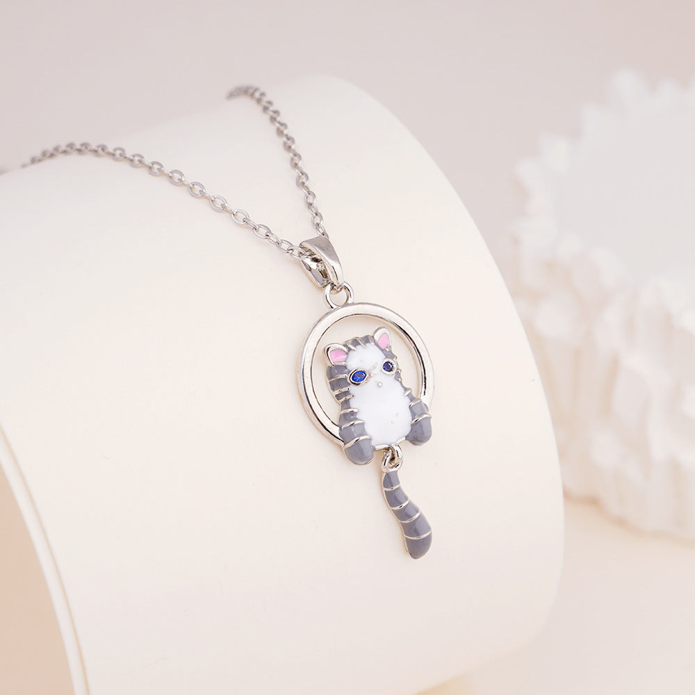 Dripping Oil Cute Cat Female Design Exquisite Fashion Personality Stainless Necklace