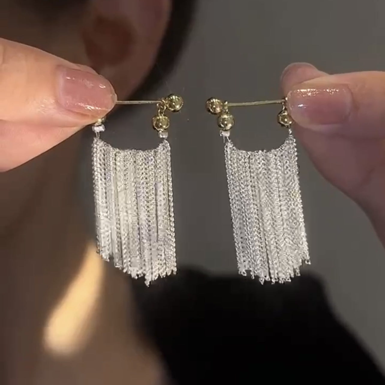 Women's Light Luxury Galaxy Waterfall Tassel For Graceful Fashionable Sparkling Sier Earrings