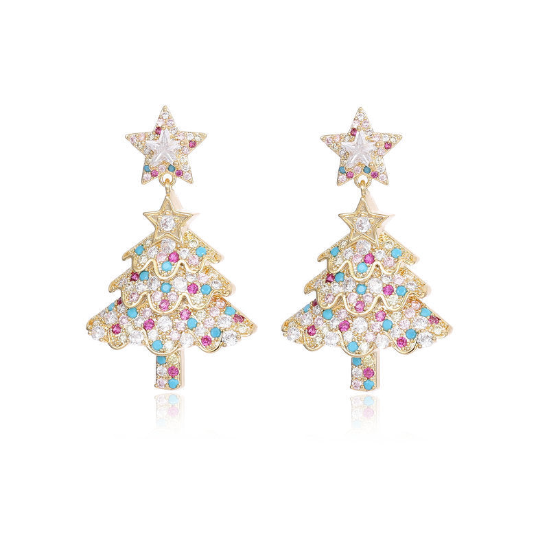 Colorful Zircon Inlaid High Sense Christmas Earrings