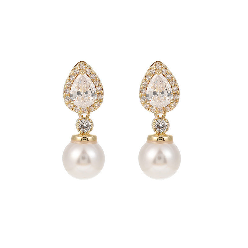 Women's Drop-shaped Eardrops Temperament Wild Artificial Pearl Earrings