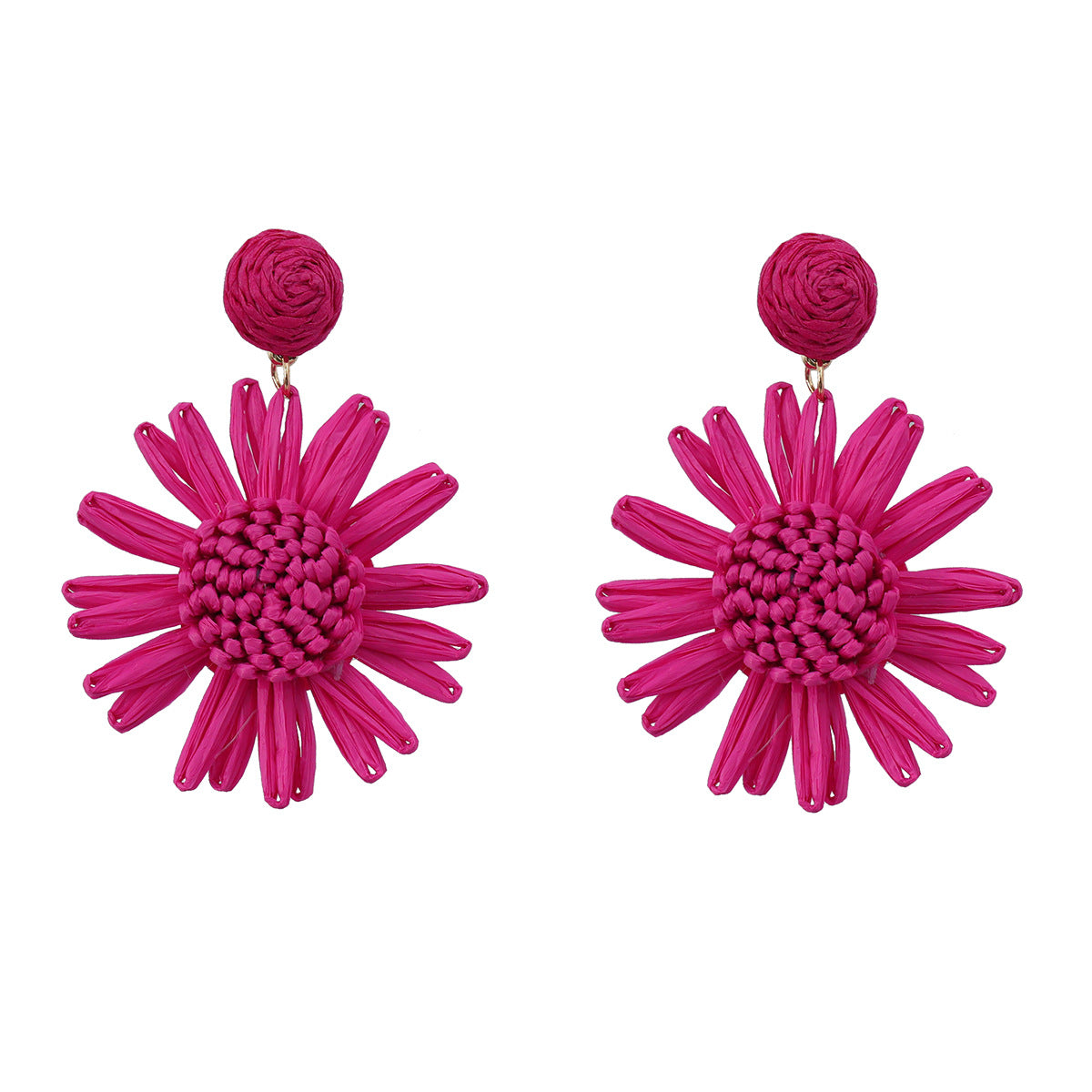 Women's Summer Raffia Woven Flower Bohemian Ornament Earrings