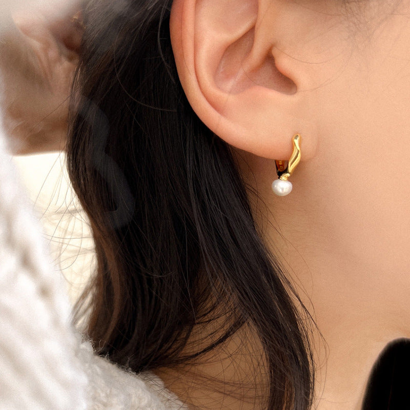 Street Shot Ornament Niche Geometric Pearl Ear Earrings