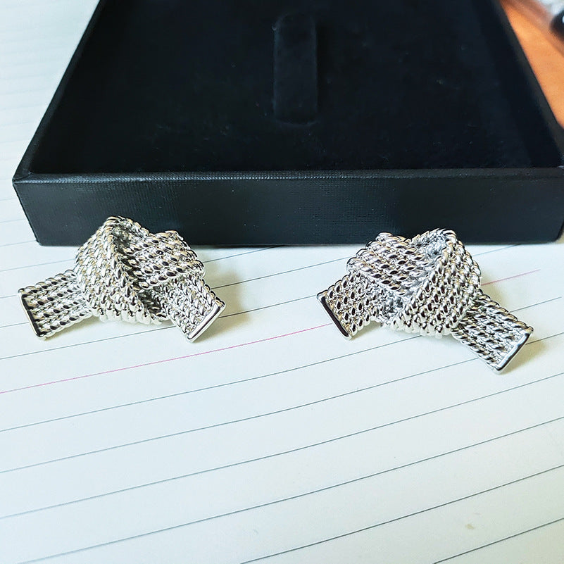 Real Gold Elegant Light Luxury Bow Trendy Stud Earrings