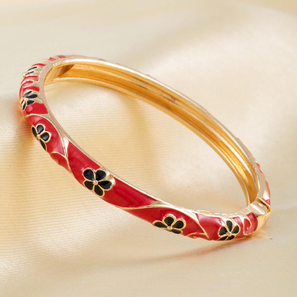 Flower Enamel Color Open-ended National Fashion Chinese Style Light Luxury Bracelet