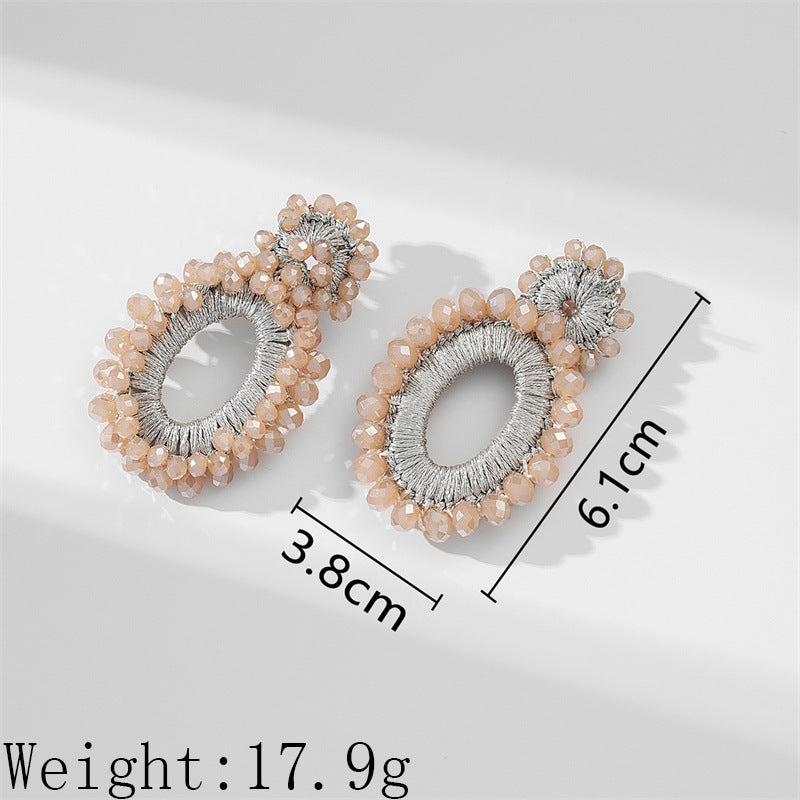 Handmade Bead Female Exaggerated Oval Ear Earrings