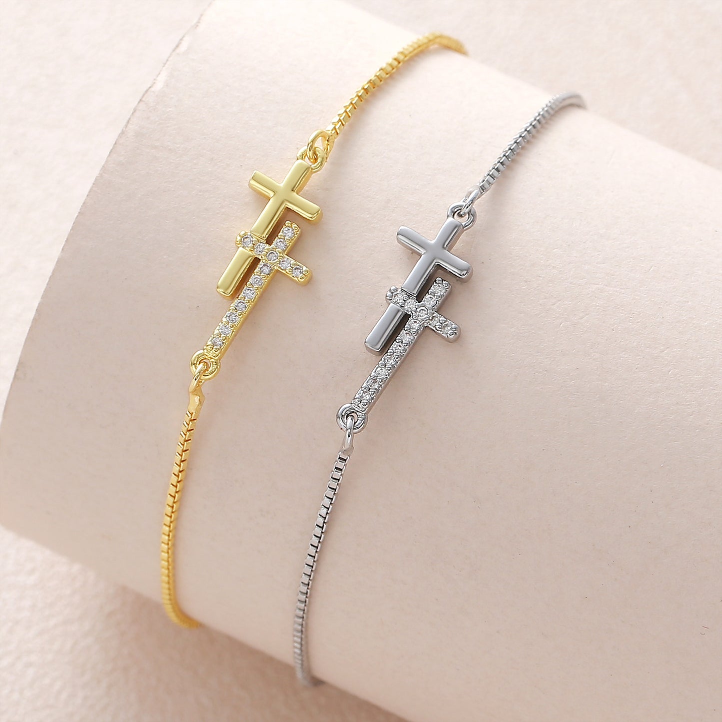 Gold Double Cross Fashion Simple Adjustable Bracelet
