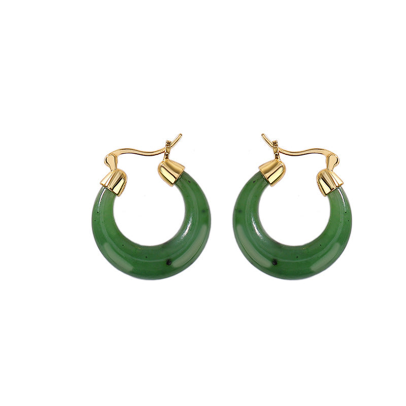 Sier Boucles d'oreilles coudées en forme de lune plaquées or sterling vert jade