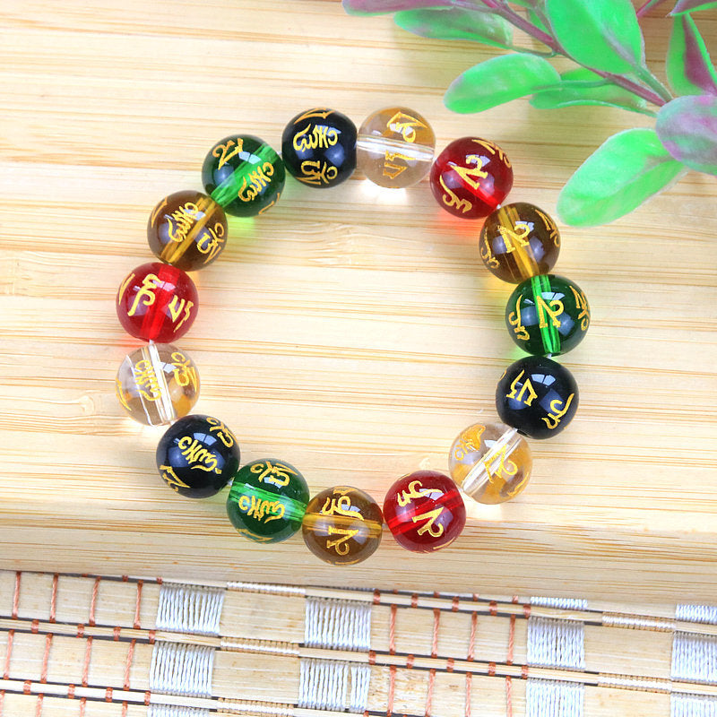 Women's & Men's & Rosary Imitation Obsidian Agate Six Words Mantra Color Crystal Bracelets