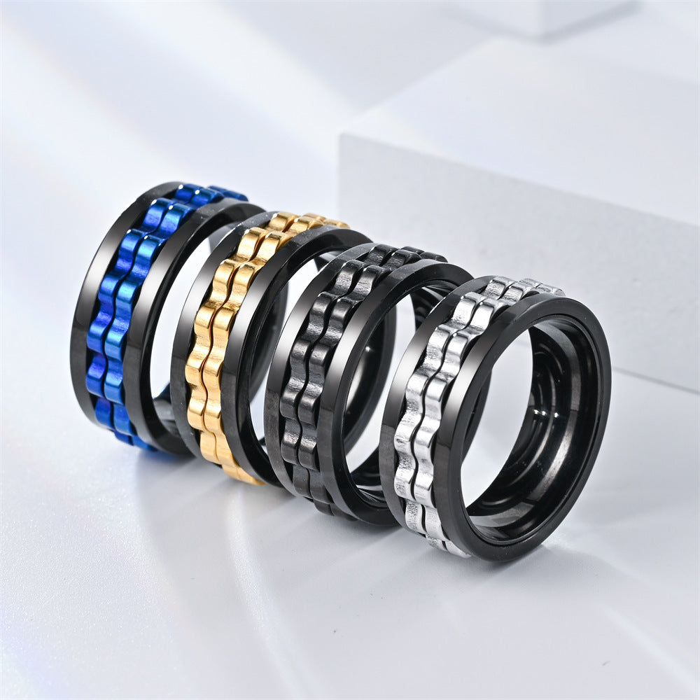Women's & Men's Rotating Stainless Steel Gear Decompression Titanium Open Ring
