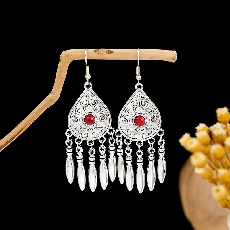 Tassel Turquoise Retro Minority Ethnic Style Earrings