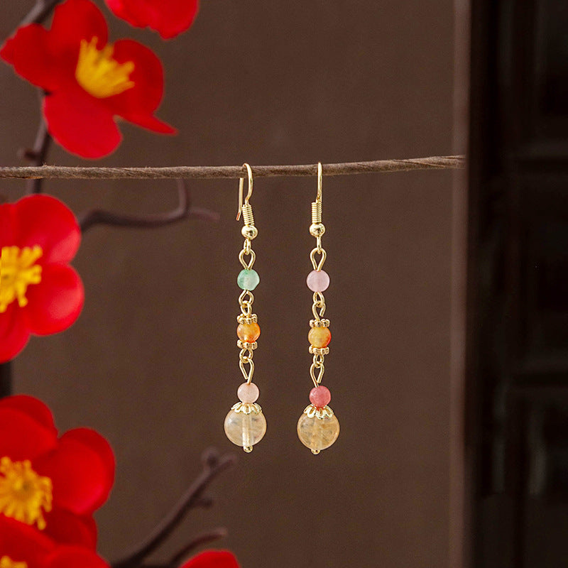 Selection Of Chinese Ancient Style Beaded Long Fringe National Hollow Earrings