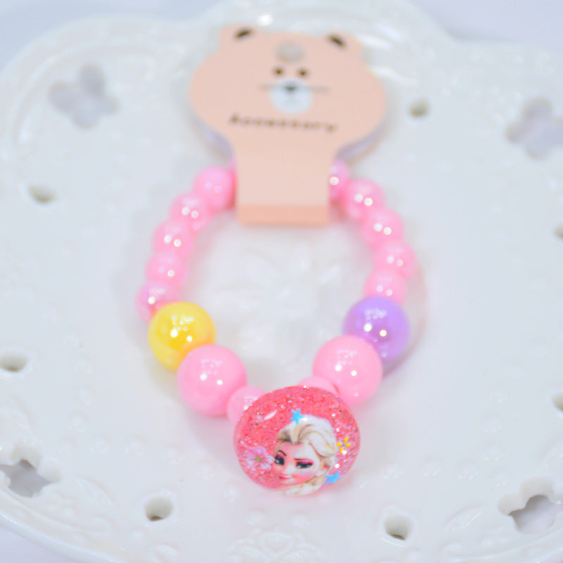 Petits accessoires de dessin animé pour enfants, bracelets de perles d'ornement princesse Elsa